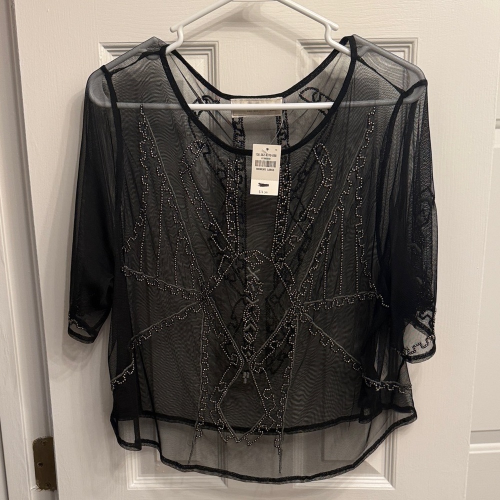 Abercrombie & Fitch Black Sheer Beaded Blouse